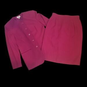 Talbots Career Wool Skirt Suit Size 8 Pink/Fuchsia Pencil Knee-length